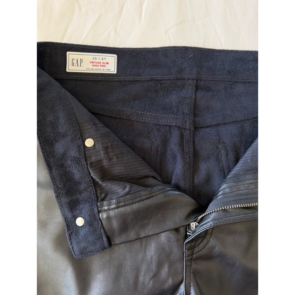 Gap Vintage Slim High Rise Faux Leather Pants Black Vegan 29/8R 406629-00-1 NEW - Picture 5 of 9